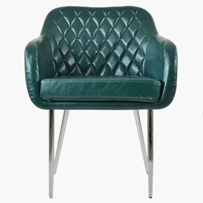 Langham Carver Dining Chair Forest Green Faux Leather & Chrome Legs