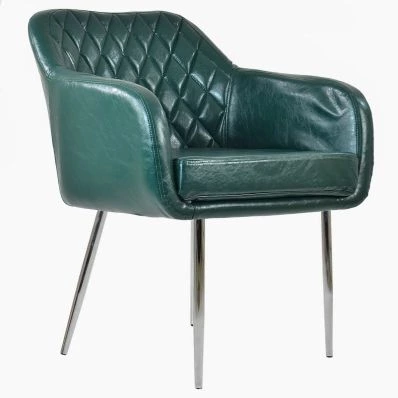 Langham Carver Dining Chair Bottle Green Faux Leather & Chrome Legs