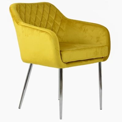 Langham Carver Dining Chair Mustard Velvet & Chrome Legs