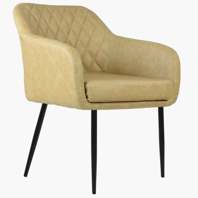 Langham Carver Dining Chair Cream Faux Leather & Black Legs
