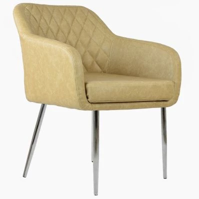 Langham Carver Dining Chair Cream Faux Leather & Chrome Legs