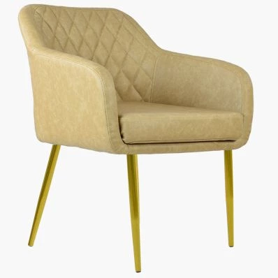 Langham Carver Dining Chair Cream Faux Leather & Gold Legs