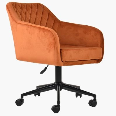 Langham Office Chair Burnt Orange Velvet & Black