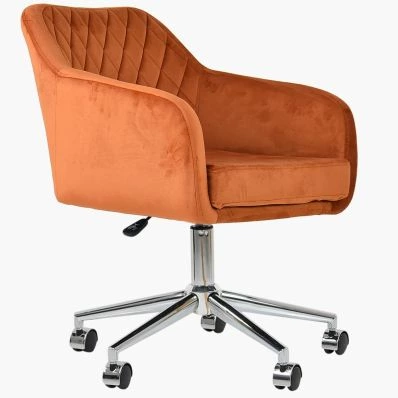 Langham Office Chair Burnt Orange Velvet & Chrome