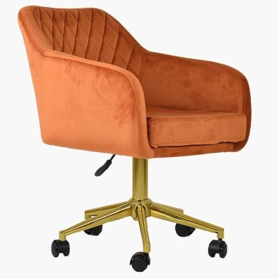 Langham Office Chair Burnt Orange Velvet & Gold