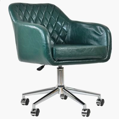Langham Office Chair Bottle Green Faux Leather & Chrome