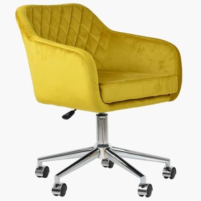 Langham Office Chair Mustard Velvet & Chrome