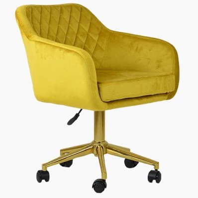 Langham Office Chair Mustard Velvet & Gold