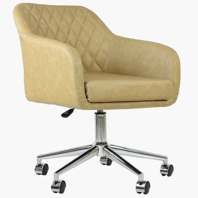 Langham Office Chair Cream Faux Leather & Chrome