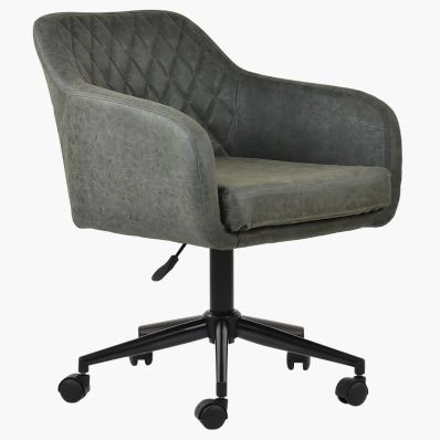 Langham Office Chair Grey Faux Leather & Black