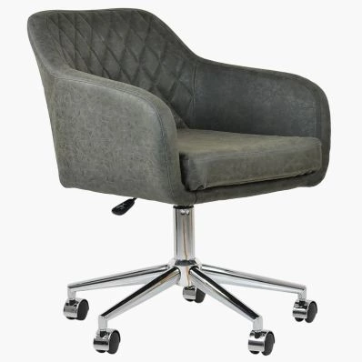 Langham Office Chair Grey Faux Leather & Chrome