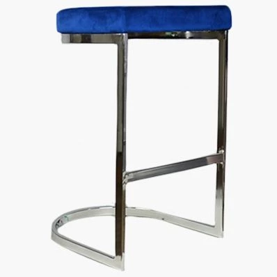Layto Bar Stool Blue Velvet & Chrome Leg 75cm