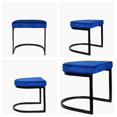 Layto Low Stool Blue Velvet & Black Leg 46cm