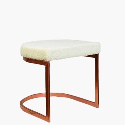 Layto Low Stool Cream Boucle Fabric & Rose Gold Leg 46cm