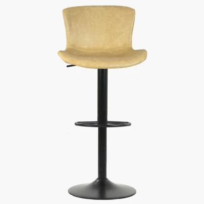 Lucia Bar Stool Beige Cream Leather & Black Base