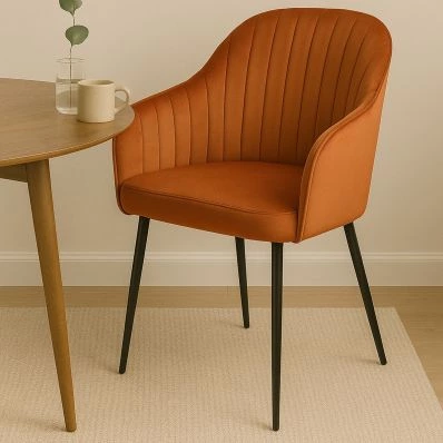 Lule Carver Dining Chair Burnt Orange Velvet & Black Legs