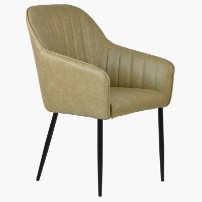 Lule Carver Dining Chair Cream Faux Leather & Black Legs