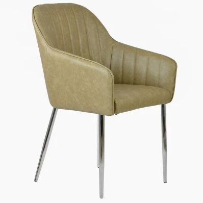 Lule Carver Dining Chair Cream Faux Leather & Chrome Legs