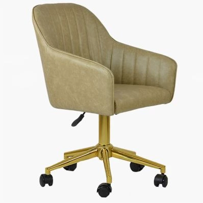 Lule Office Chair Cream Faux Leather & Gold