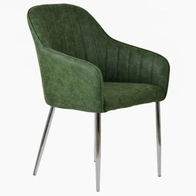 Lule Carver Dining Chair Vintage Green Faux Leather & Chrome Legs