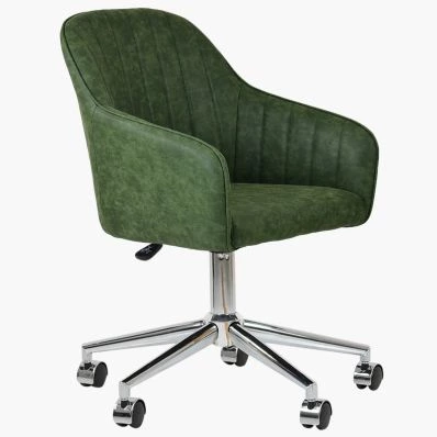 Lule Office Chair Vintage Green Faux Leather & Chrome