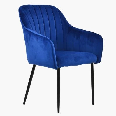 Lule Carver Dining Chair Blue Velvet & Black Legs
