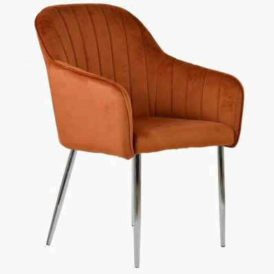 Lule Carver Dining Chair Burnt Orange Velvet & Chrome Legs