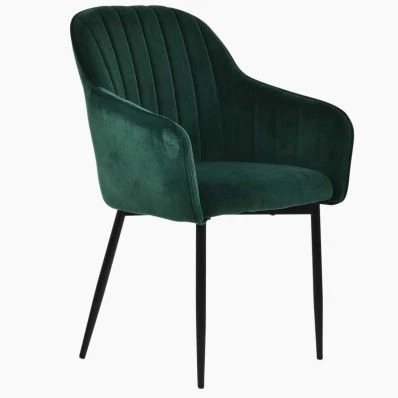 Lule Carver Dining Chair Green Velvet & Black Legs