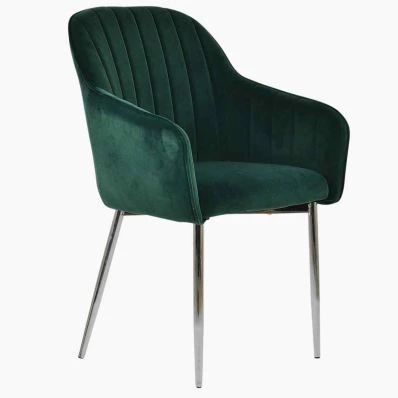 Lule Carver Dining Chair Green Velvet & Chrome Legs