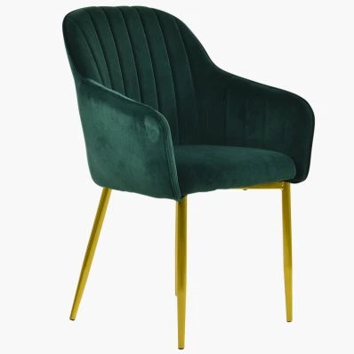 Lule Carver Dining Chair Green Velvet & Gold Legs