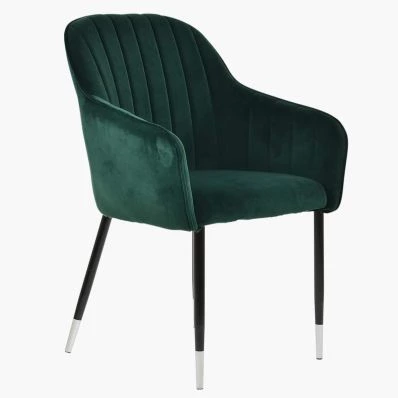 Lule Carver Dining Chair Green Velvet & Black \ Silver Legs