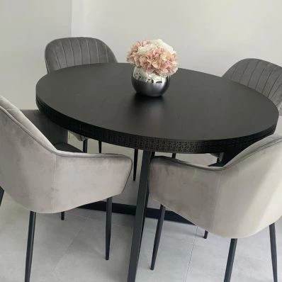 Lule Carver Dining Chair Grey Velvet & Black Legs