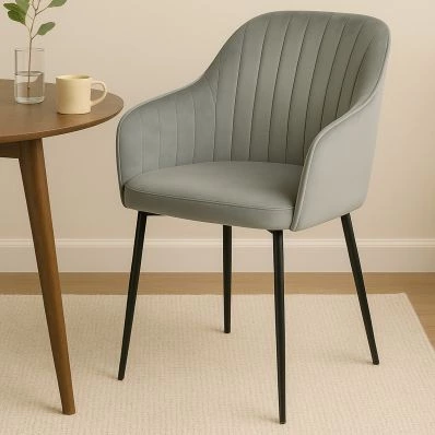 Lule Carver Dining Chair Grey Velvet & Black \ Silver Legs