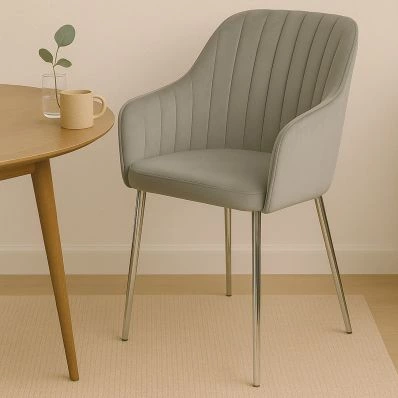 Lule Carver Dining Chair Grey Velvet & Chrome Legs