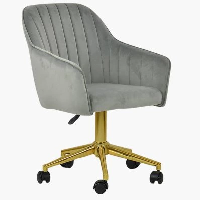 Lule Office Chair Grey Velvet & Gold