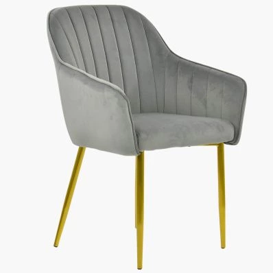 Lule Carver Dining Chair Grey Velvet & Gold Legs