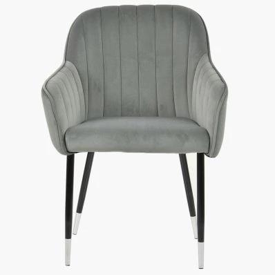 Lule Carver Dining Chair Grey Velvet & Black \ Silver Legs