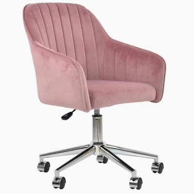 Lule Office Chair Pink Velvet & Chrome