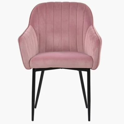 Lule Carver Dining Chair Pink Velvet & Black Legs