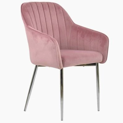 Lule Carver Dining Chair Pink Velvet & Chrome Legs