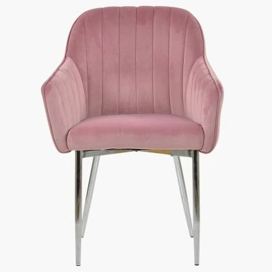 Lule Carver Dining Chair Pink Velvet & Chrome Legs