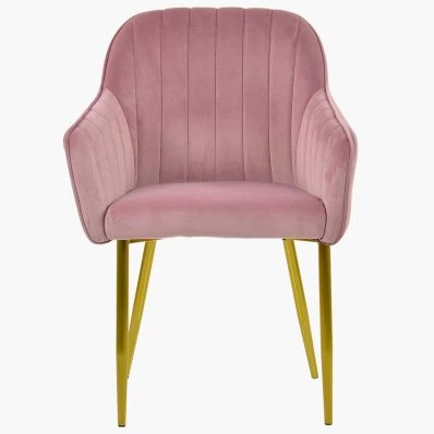 Lule Carver Dining Chair Pink Velvet & Gold Legs
