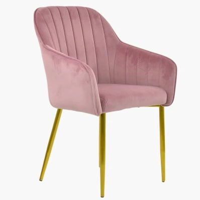 Lule Carver Dining Chair Pink Velvet & Gold Legs