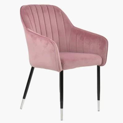 Lule Carver Dining Chair Pink Velvet & Black \ Silver Legs
