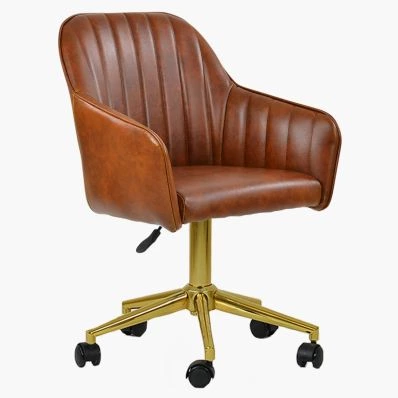 Lule Office Chair Vintage Brown Faux Leather & Gold