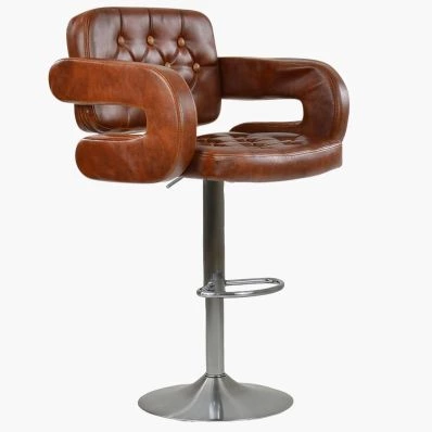 Luna Bar Stool Vintage Tan Brown Leather & Brushed Steel Base