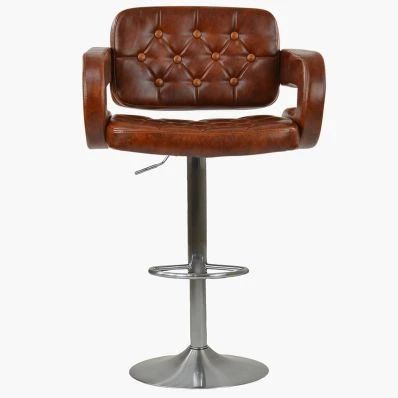 Luna Bar Stool Tan Brown Leather & Brushed Steel Base