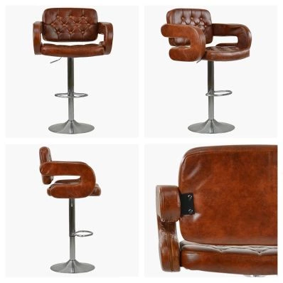 Luna Bar Stool Tan Brown Leather & Brushed Steel Base