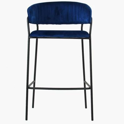 Mando Bar Stool Blue Velvet & Black Leg