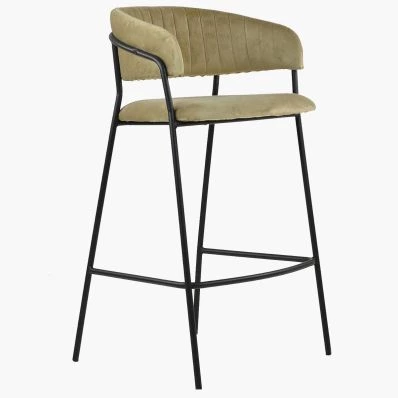 Mando Bar Stool Mink Velvet & Black Leg